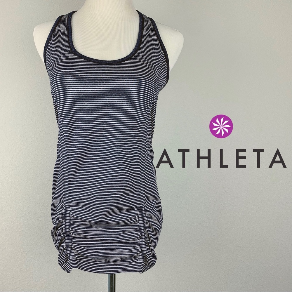 Athleta Fastest Track Tank, Blue/White stripe, M